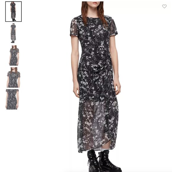 Allsaints Size 2 Ariya Lisk Ruched Drawstring Maxi Dress - Picture 1 of 11